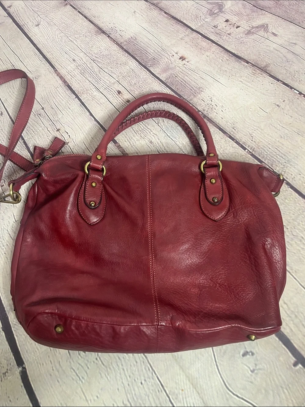 Sundance Woven Nantucket leather bag in Burgundy Red